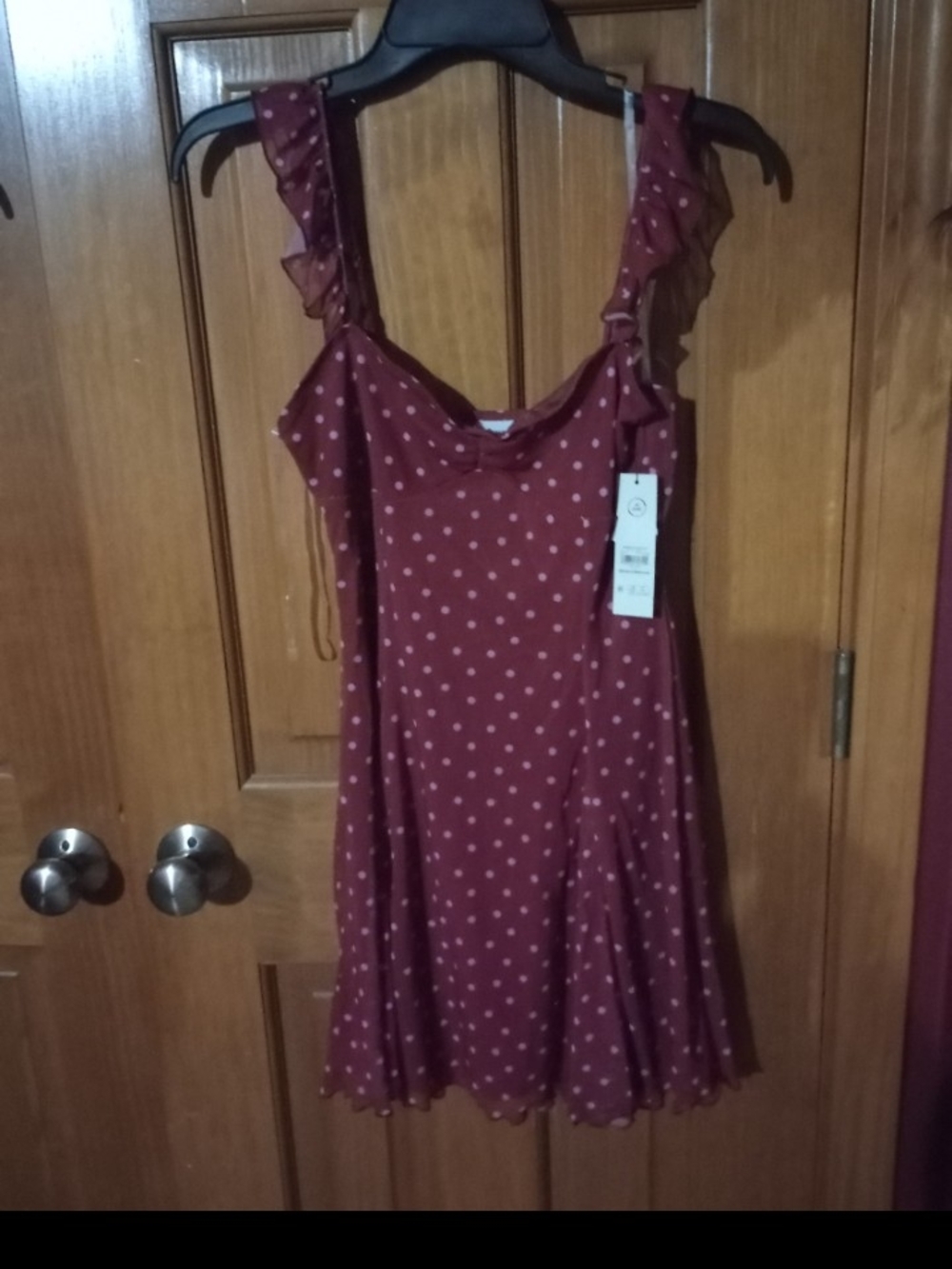 Polka Dot Ruffle Strap Sundress - Rust Color